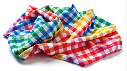 Crumpled checkered tablecloth against a white backdrop, perfect for enhancing textiles and home decor, providing a cozy and inviting ambiance for dining.