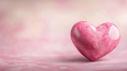 Fototapeta premium Soft focus pink heart on a smooth pastel pink background with a subtle texture and gradient, exuding romance and elegance