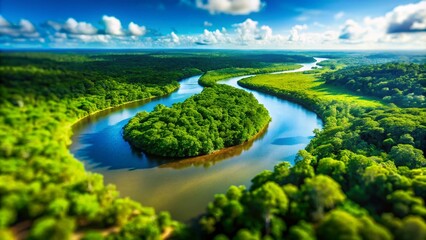Fototapeta premium Stunning Tilt-Shift View of the Mouth of the Amazon River in Lush Greenery