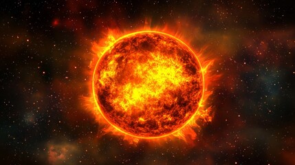 Solar activity and flares on the sun's surface illustrating global warming and energy release in space. Scientific vector background for global environmental and space-related themes