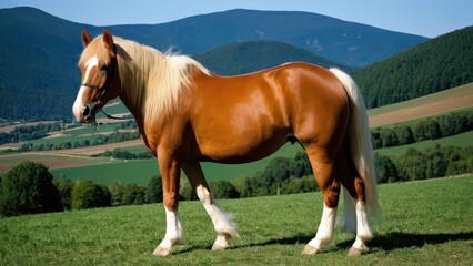 Stunning Haflinger horse in a natural pose, gazing to the left. Perfect for equestrian-themed projects, stock imagery, or nature-inspired artwork