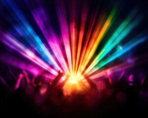 Obraz premium Colorful stage lights illuminated crowd party nightclub background