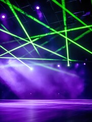 Purple and green laser lights stage background