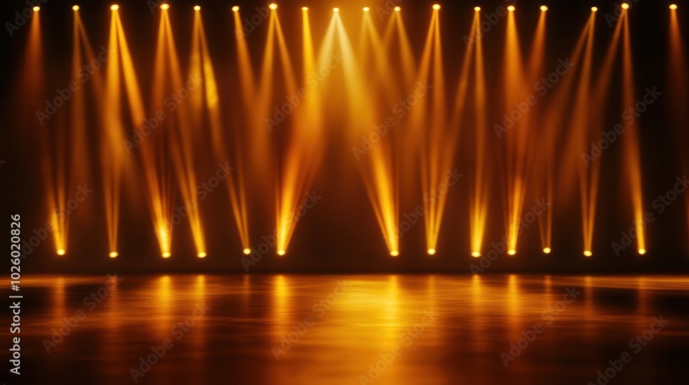 Wall mural a close up of a stage with many golden spotlights illuminating the area in front. there are many ref