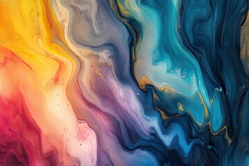 Flowing harmonious sounds, spiraling metal vortices, and vibrant suds form the essence of these boundless textures. Opulent abstract fluid masterpiece employing liquid ink method