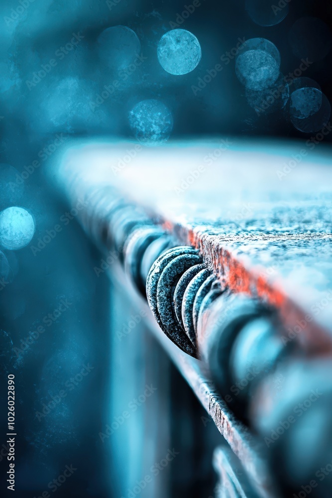 Poster close-up of a textured surface with blue bokeh effect