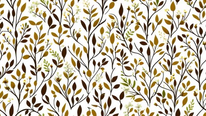 Pattern of autumn leaves in green, orange, and brown tones, perfect for seasonal designs, fabric, stationery, and nature-themed artwork