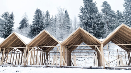 arrangement of the wooden frame of the house, winter