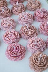 candles, candle, holiday, packaging, gift, flowers, decoration, wedding decor, decor, interior, spring, summer, pions, beauty, romance, flower, pink, bouquet, love, valentine, color, petal, wedding