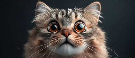 Fototapeta premium Humorous Close-Up Image of a Surprised Cat with Wide Eyes Capturing the Essence of Feline Curiosity and Playfulness in a Whimsical Setting