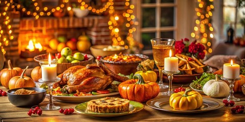 Fototapeta premium Thanksgiving Dinner Gathering Celebrating Gratitude and Blessings with Family and Friends