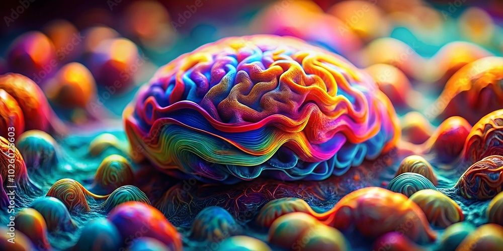 Poster tilt-shift brain waves pattern - abstract visualization of neural activity