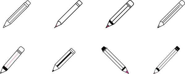 Black and White Pencil Icons with Pink Tips