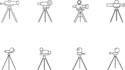 Telescopes and Cameras on Tripods - Line Art