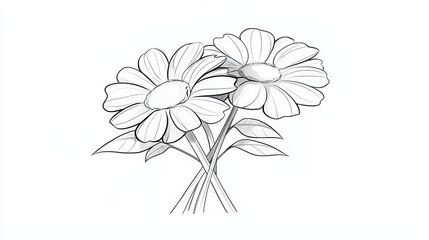 Hand-drawn Floral Illustration of Two Daisies