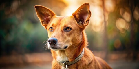 Stray red dog with vaccination tag on ear , stray, dog, red, vaccination, tag, care, animal, homeless, abandoned, pet, cute