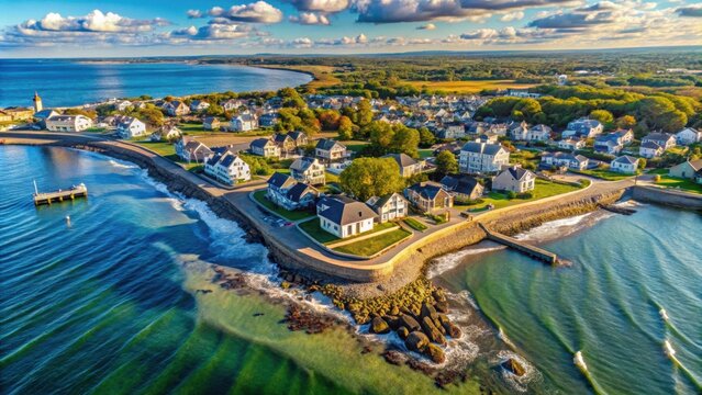 Aerial view of Third Cliff village at North River mouth in Scituate, MA, Scituate, Massachusetts