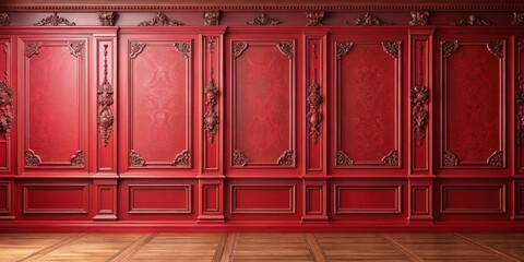 Fototapeta premium Victorian red interior wall mock up, Victorian, red, interior, wall, mock up, vintage, architecture, design, classic