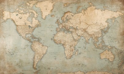 Old world map with faded colors. © jambulart