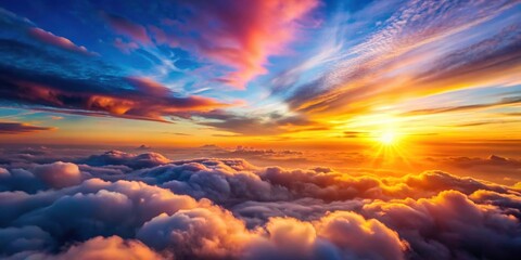 Fototapeta premium Beautiful sunrise with colorful clouds seen from above , aerial view, sunrise, clouds, sky, morning, peaceful, beauty