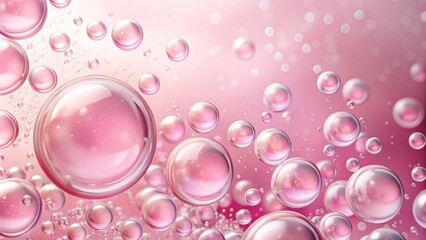 Essential cosmetic oil bubbles floating in pink water, moisturizing hydrating collagen cream concept , skincare, beauty