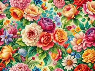 Dynamic floral motifs combined with bright colors create a seamless pattern, perfect for fabrics, wallpaper, and home decor, infusing spaces with life and cheerfulness.