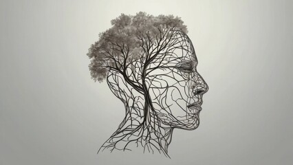 Fototapeta premium The Rooted Mind: A surreal and thought-provoking illustration of a human head with a tree growing from within, its roots intertwining with the intricate network of veins and arteries.