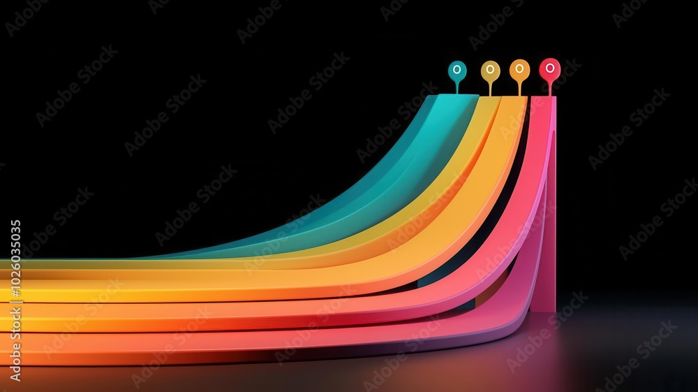 Poster development timeline with multiple cycles and iterations, glowing indicators for each stage of impro