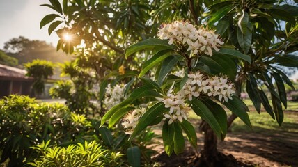 Sunrise Serenade: White Flowers in Bloom 