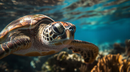 Obraz premium Close-up of sea turtle swimming underwater