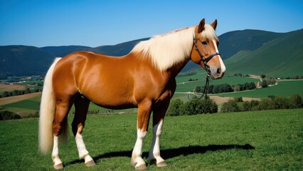 Graceful Haflinger horse looking left, highlighting its distinctive breed features. A versatile image for horse lovers, breeders, or equestrian design needs