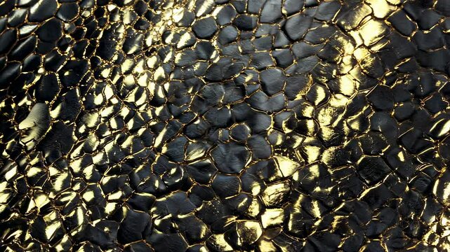 Closeup of dark black and golden snake skin texture. Exotic reptile animal pattern print wallpaper, leather fashion textile natural material, luxury, tropical safari lizard