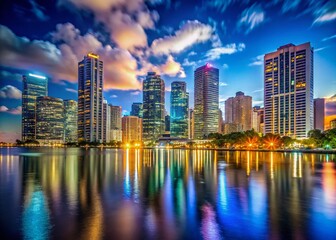 Obraz premium Vibrant Miami Night Skyline with High Dynamic Range Lighting and City Life