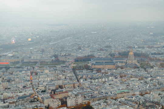 Paris city with fog from Eiffel tower