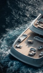 Obraz premium Luxury yacht deck with furniture on blue water.