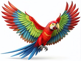 Fototapeta premium Vibrant Red and Green Macaw Flying - Cartoon Style Flat Vector Illustration for Nature and Wildlife Themes