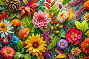 Elegant design featuring white background adorned with foliage and floral patterns. Perfect for decoration, this textured paint adds a sophisticated touch to any space.