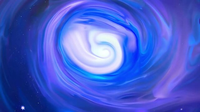 Flat lay view of a rotating nebula with scattered clusters of bright stars amidst swirling blue gas, covering the entire frame, creating a mesmerizing and cosmic visual full of depth and celestial bea