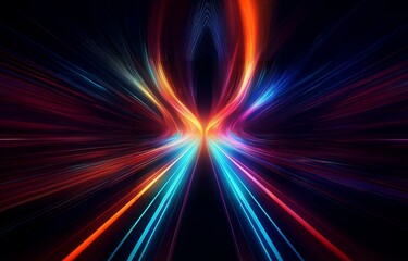 Abstract digital art with vibrant colorful lines in a dark background.