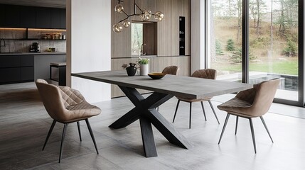 Large Loft-Style Kitchen Table with Metal Legs, Gray Tabletop, Modern Industrial Dining Table, Spacious Loft Kitchen Table, Metal Frame with Gray Surface, Sturdy and Durable Loft Table