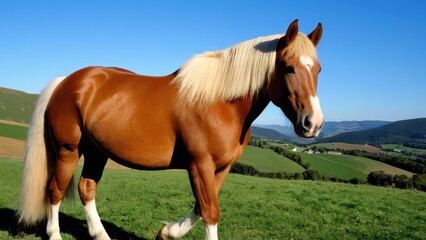 Stunning Haflinger horse in a natural pose, gazing to the left. Perfect for equestrian-themed projects, stock imagery, or nature-inspired artwork