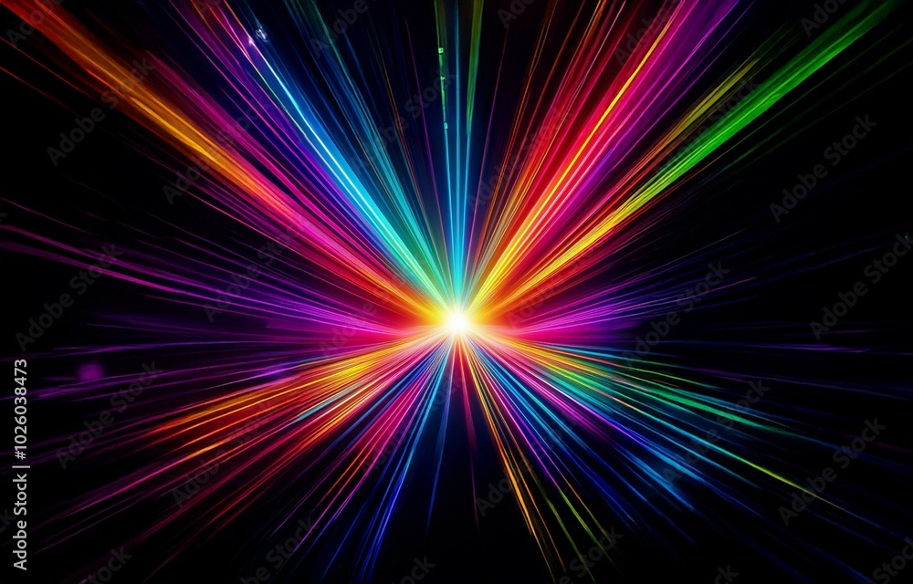 Poster a vibrant burst of color radiates outward from a central white point, creating a dynamic and energet