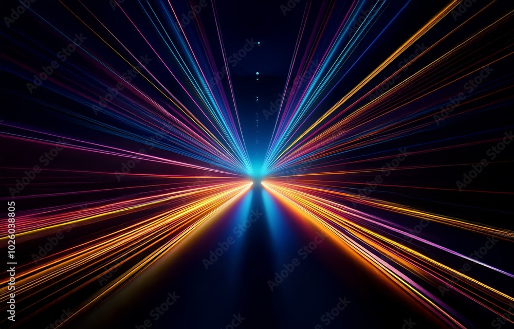 Poster abstract background with colorful lines radiating outward from a central point.