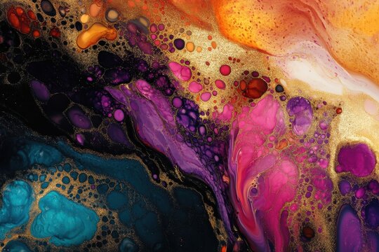 Dynamic hues, spinning metallic designs, and colorful splashes shape the landscape of these fluid textures. Natural sophistication in abstract liquid ink creations