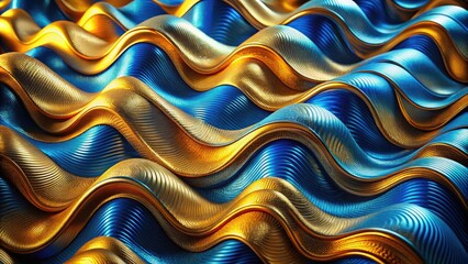 Fototapeta premium Elevate your business and creative projects with a stunning metallic blue and gold brocade background, characterized by undulating patterns for a sophisticated touch.