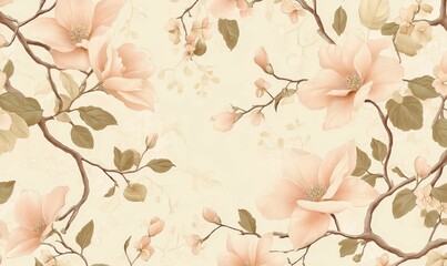 Fototapeta premium A beige floral pattern with pink flowers.