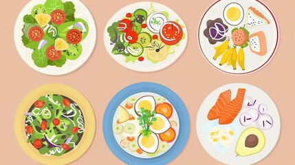 Assortment of healthy food dishes. Top view. Free space for your text.