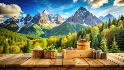 Elevate your marketing efforts using our Mountain Range Rustic Product Display Mockup, designed to enhance brand visibility and appeal to the adventurous spirit in every customer.