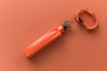 Bright orange whistle with a lanyard resting on a matching orange surface