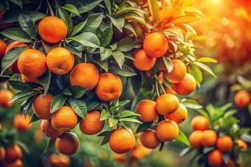 Vintage Style Photography of Orange Tree Leaves and Fruits, Capturing Nature's Beauty and Autumn Colors